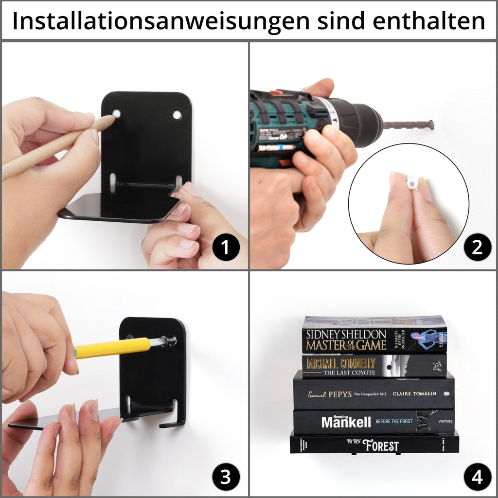 Winter Shore Unsichtbares Schwarzes Bücherregal Wand (4er-Pack)