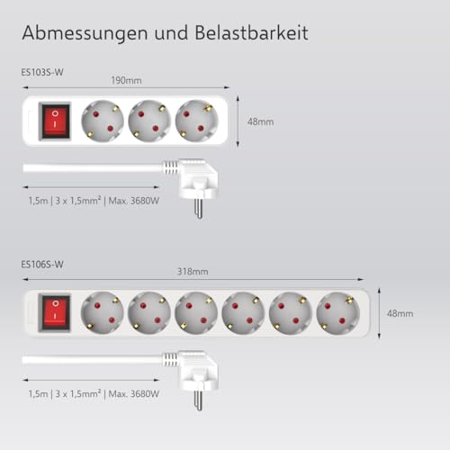 ELRO ES106 6-Fach Steckdosenleiste mit Schalter und 1,5m Kabel – Kindersicherung – Schukostecker – max. 3680 W – TÜV-geprüft - Weiß