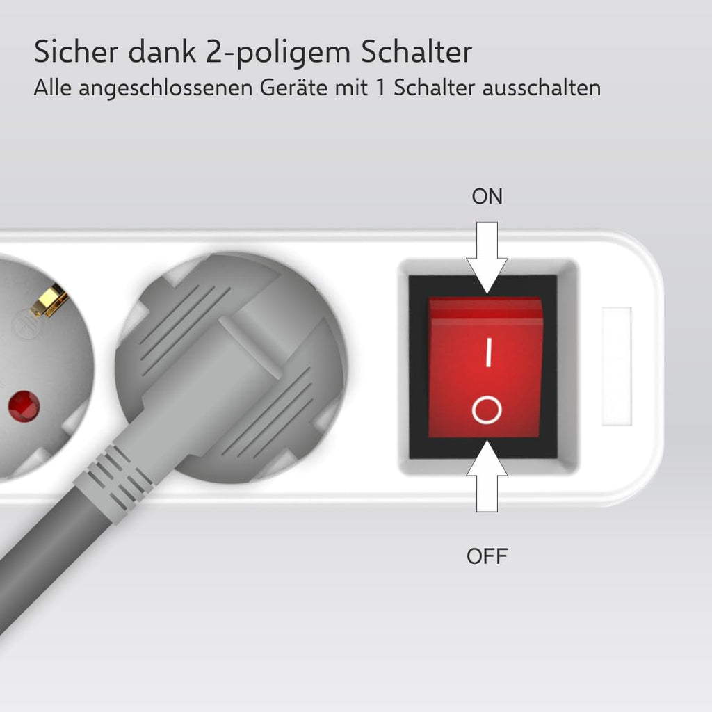 ELRO ES106 6-Fach Steckdosenleiste mit Schalter und 1,5m Kabel – Kindersicherung – Schukostecker – max. 3680 W – TÜV-geprüft - Weiß