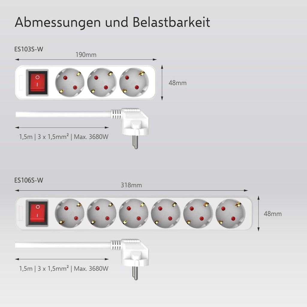 ELRO ES106 6-Fach Steckdosenleiste mit Schalter und 1,5m Kabel – Kindersicherung – Schukostecker – max. 3680 W – TÜV-geprüft - Weiß