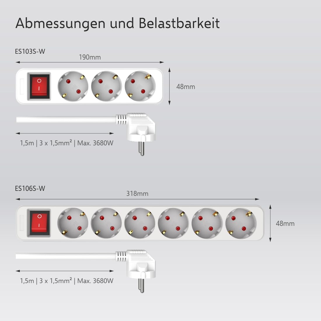 ELRO ES106 6-Fach Steckdosenleiste mit Schalter und 1,5m Kabel – Kindersicherung – Schukostecker – max. 3680 W – TÜV-geprüft - Weiß