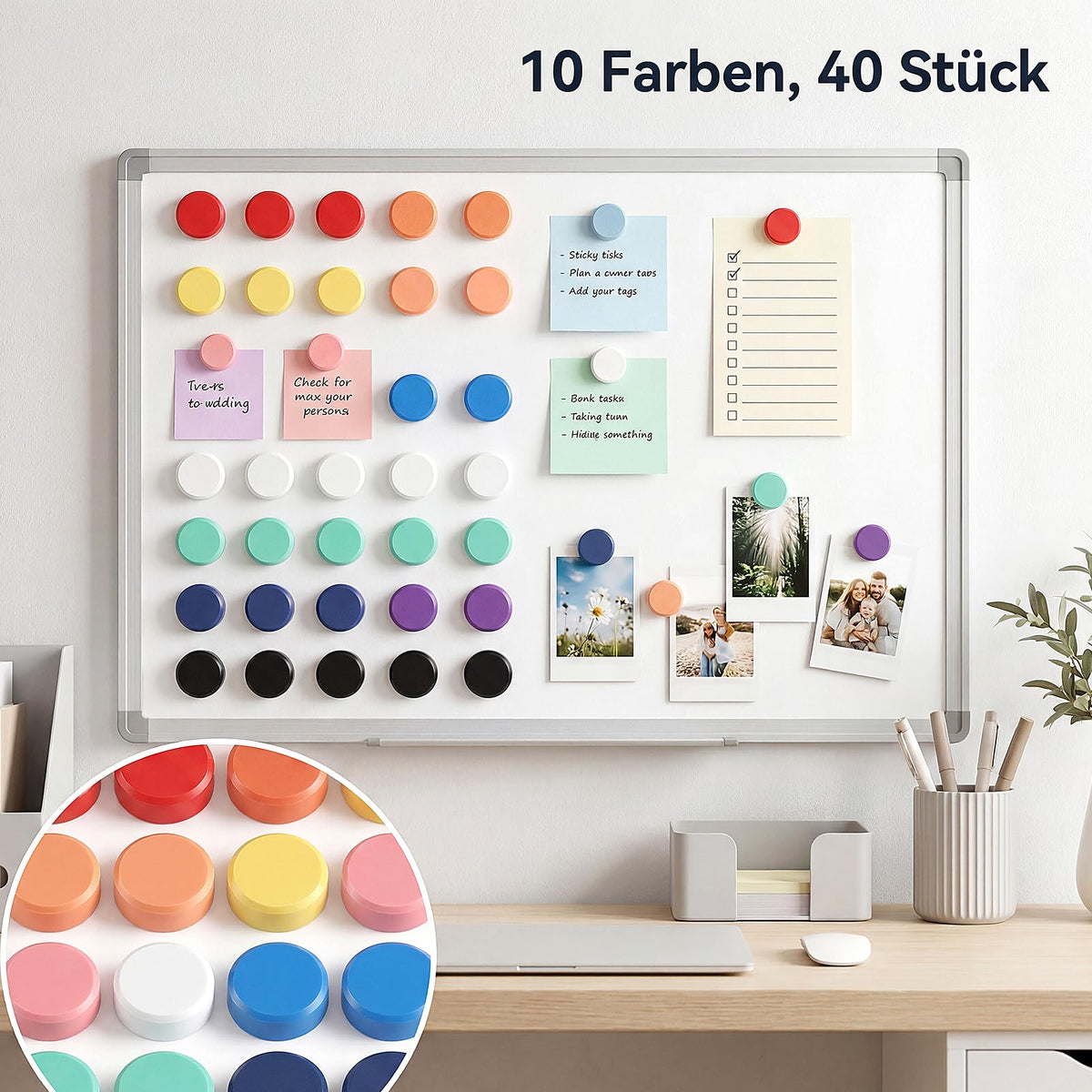 Hapric 40 Pcs Whiteboard Magnete Bunt 20 × 7 mm Magnete für Magnettafel