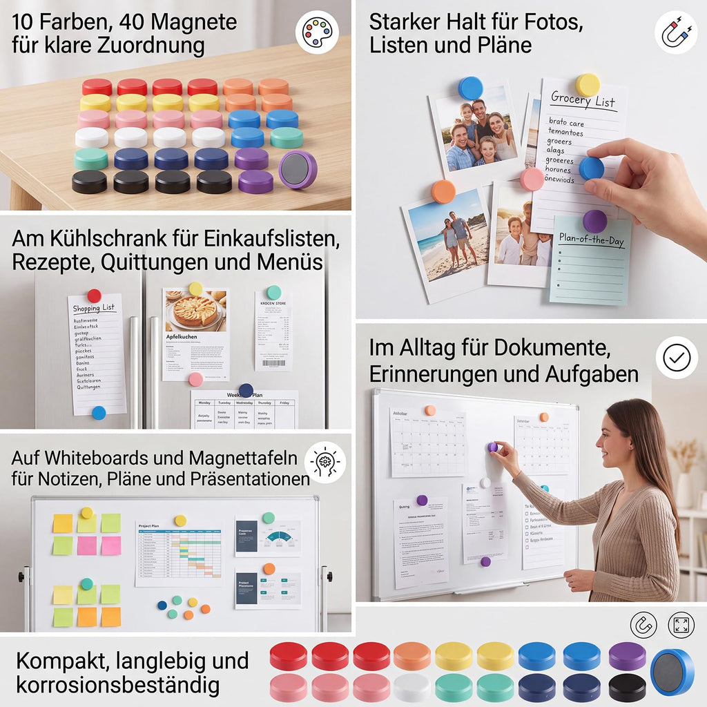 Hapric 40 Pcs Whiteboard Magnete Bunt 20 × 7 mm Magnete für Magnettafel
