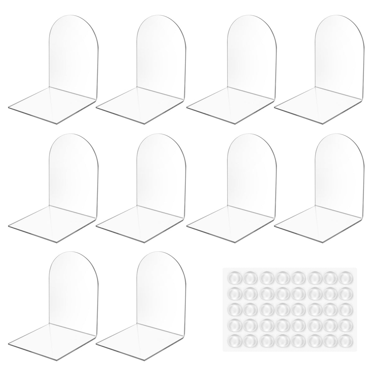 10 Stück Transparenten Buchstützen-Set, 40 Stück Anti-Rutsch-Pad-Acryl-Buchstütze, 3mm verdickt Stück Klarer Buchständer kann für Buchhalter, Bibliotheks-Buchständer, Bücherstützen, Büro-Bookends