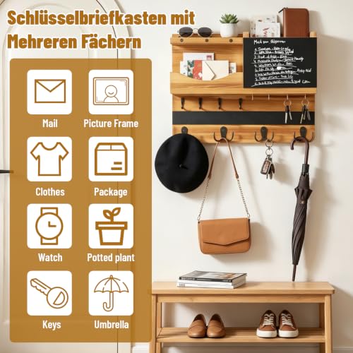 Schlüsselbrett mit Ablage, Schlüsselbrett Holz mit 16 Haken Nutzt