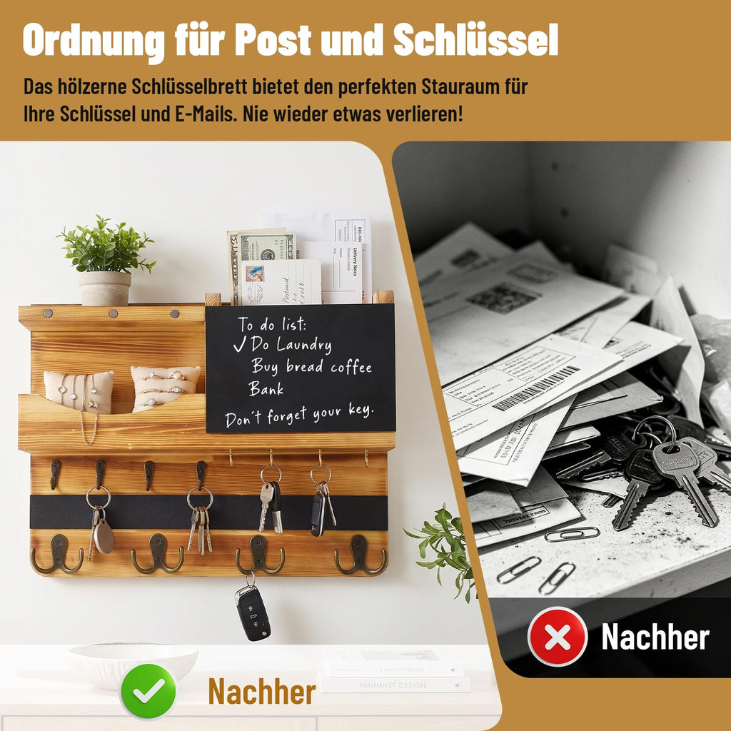 Schlüsselbrett mit Ablage, Schlüsselbrett Holz mit 16 Haken Nutzt