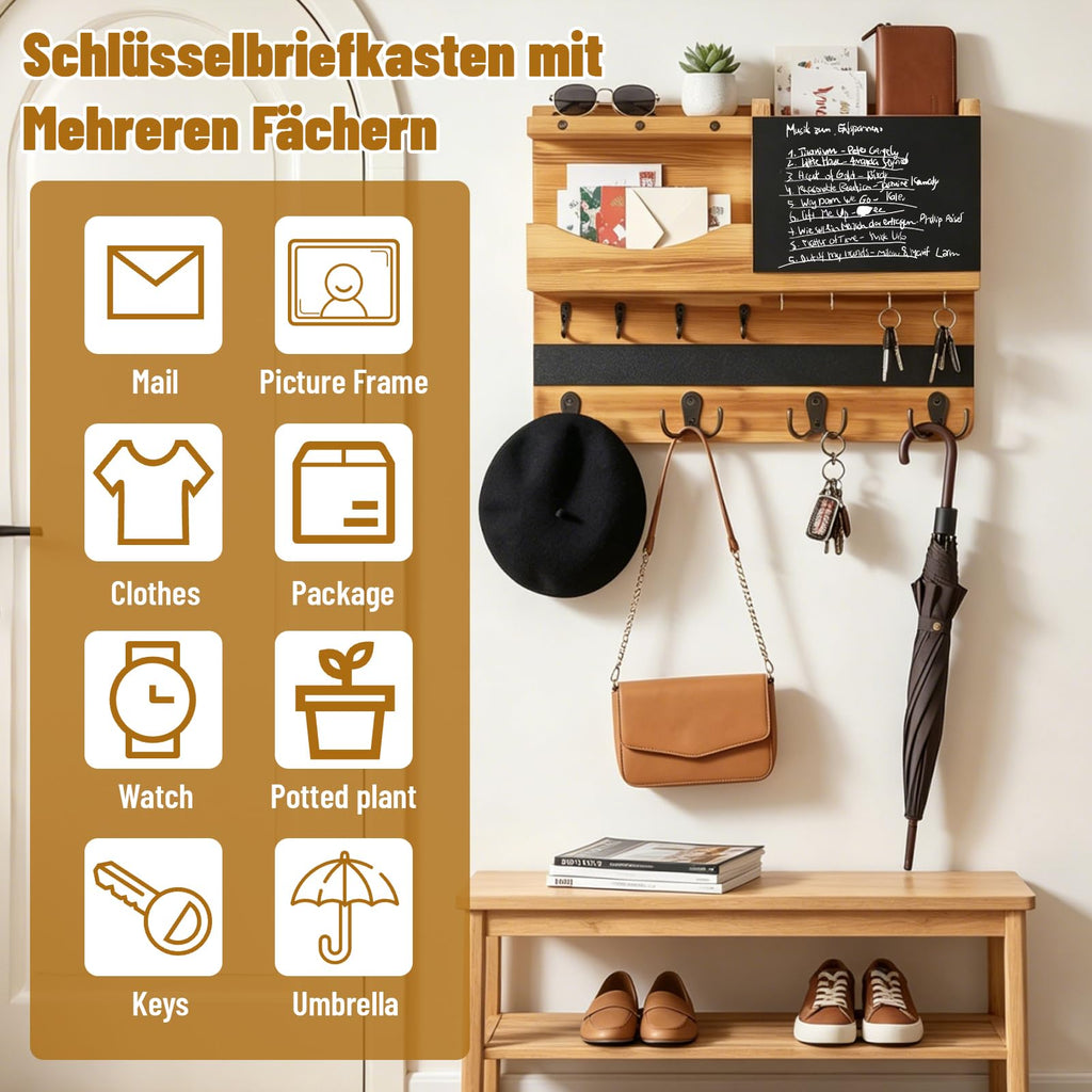 Schlüsselbrett mit Ablage, Schlüsselbrett Holz mit 16 Haken Nutzt