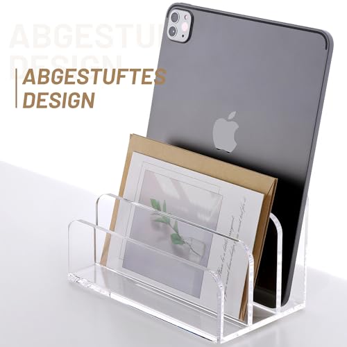 SANRUI Briefhalter Ablagefächer aus Acryl, Premium Schreibtisch Briefablage mit 3 Fächern, Dokumentenhalter & Ablagesystem für Brief, Mail, Post, Letter, Notizen (17,5 x 10,1 x 10,1 cm)