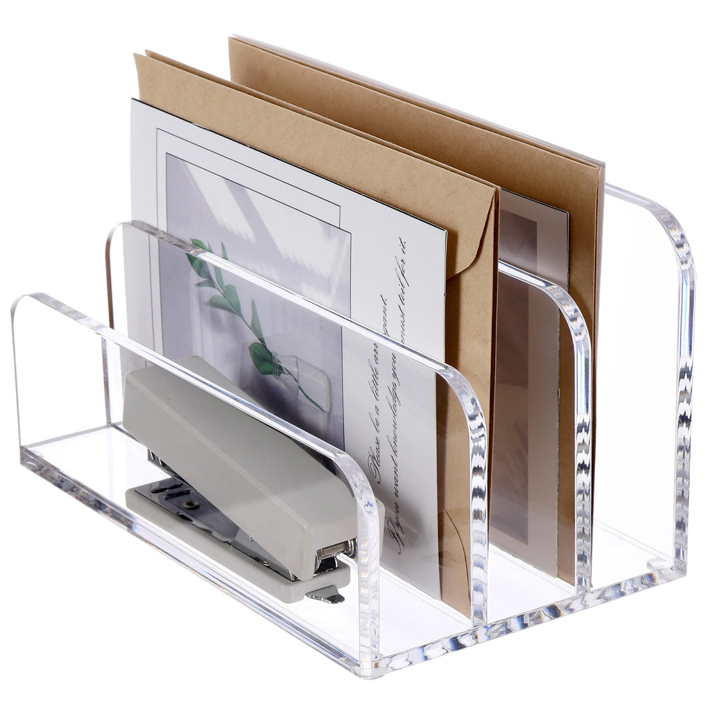SANRUI Briefhalter Ablagefächer aus Acryl, Premium Schreibtisch Briefablage mit 3 Fächern, Dokumentenhalter & Ablagesystem für Brief, Mail, Post, Letter, Notizen (17,5 x 10,1 x 10,1 cm)