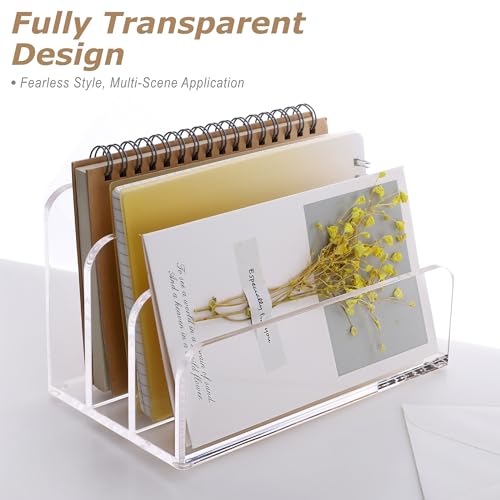 SANRUI Briefhalter Ablagefächer aus Acryl, Premium Schreibtisch Briefablage mit 3 Fächern, Dokumentenhalter & Ablagesystem für Brief, Mail, Post, Letter, Notizen (17,5 x 10,1 x 10,1 cm)