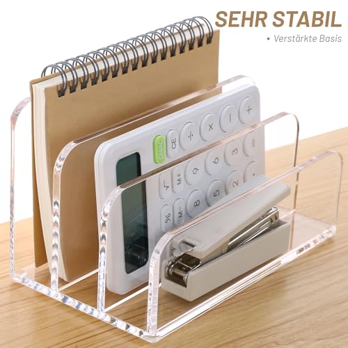 SANRUI Briefhalter Ablagefächer aus Acryl, Premium Schreibtisch Briefablage mit 3 Fächern, Dokumentenhalter & Ablagesystem für Brief, Mail, Post, Letter, Notizen (17,5 x 10,1 x 10,1 cm)