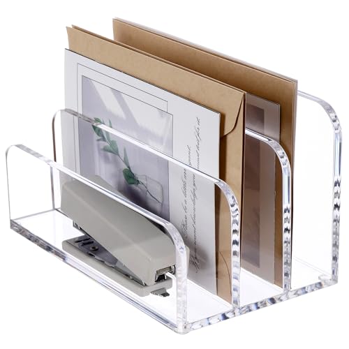 SANRUI Briefhalter Ablagefächer aus Acryl, Premium Schreibtisch Briefablage mit 3 Fächern, Dokumentenhalter & Ablagesystem für Brief, Mail, Post, Letter, Notizen (17,5 x 10,1 x 10,1 cm)