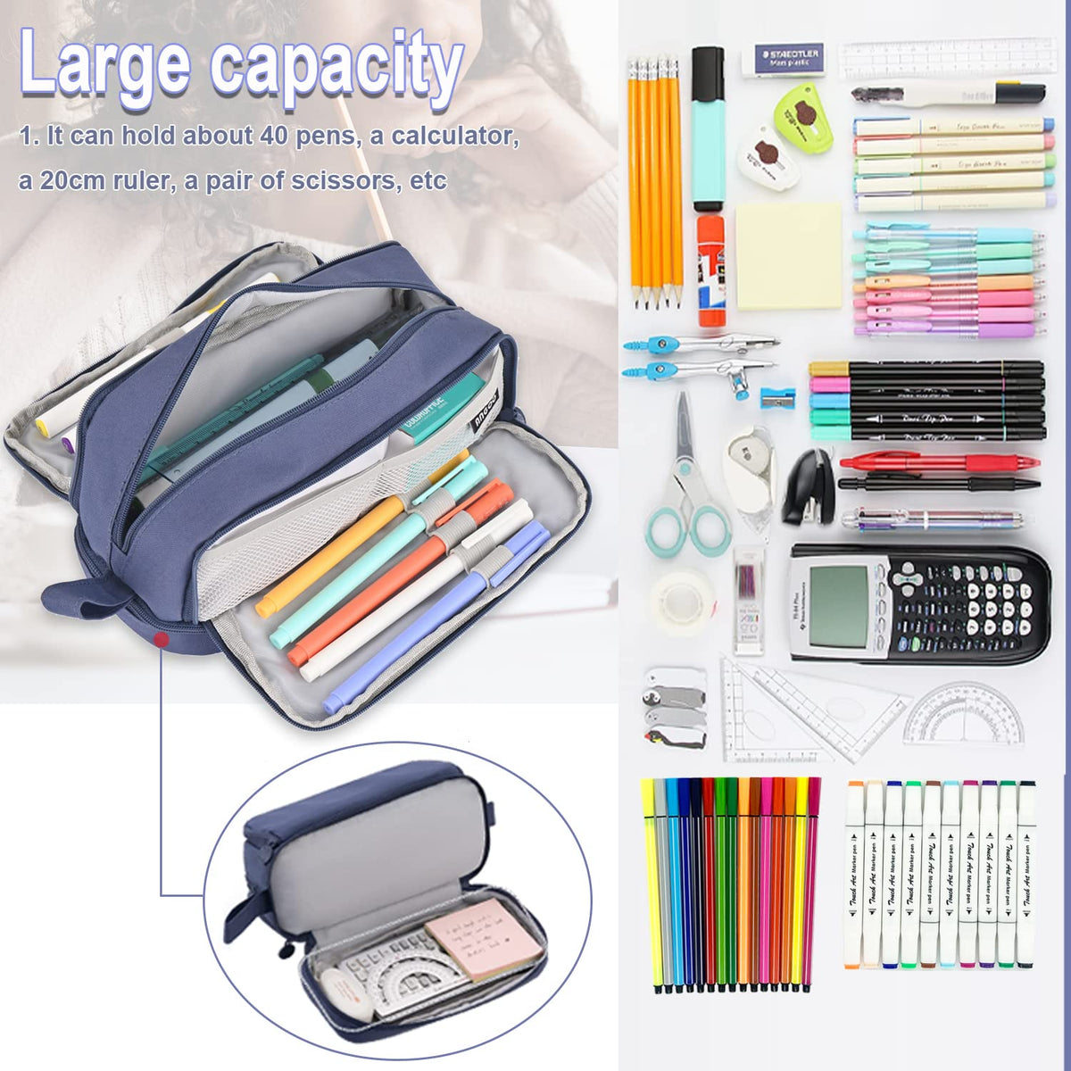 Federmäppchen Mäppchen für Jungen Mädchen Teenager, Groß Federtasche Federmappe Erwachsene Etui Schule 4 Fächer Pencil Cases