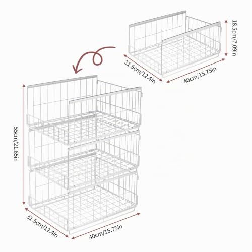 3er Set Schubladenbox Organizer – Stapelbare Aufbewahrungsbox mit Schubladen-Design aus Metall, Schrank Organizer für Kleiderschrank, Regal & Garderobe, Aufbewahrungsbox