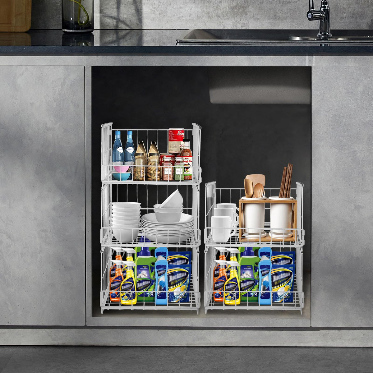 3er Set Schubladenbox Organizer – Stapelbare Aufbewahrungsbox mit Schubladen-Design aus Metall, Schrank Organizer für Kleiderschrank, Regal & Garderobe, Aufbewahrungsbox