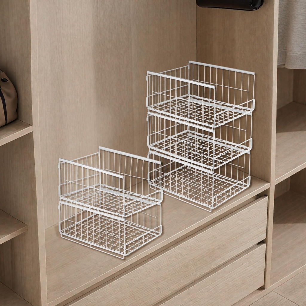 3er Set Schubladenbox Organizer – Stapelbare Aufbewahrungsbox mit Schubladen-Design aus Metall, Schrank Organizer für Kleiderschrank, Regal & Garderobe, Aufbewahrungsbox