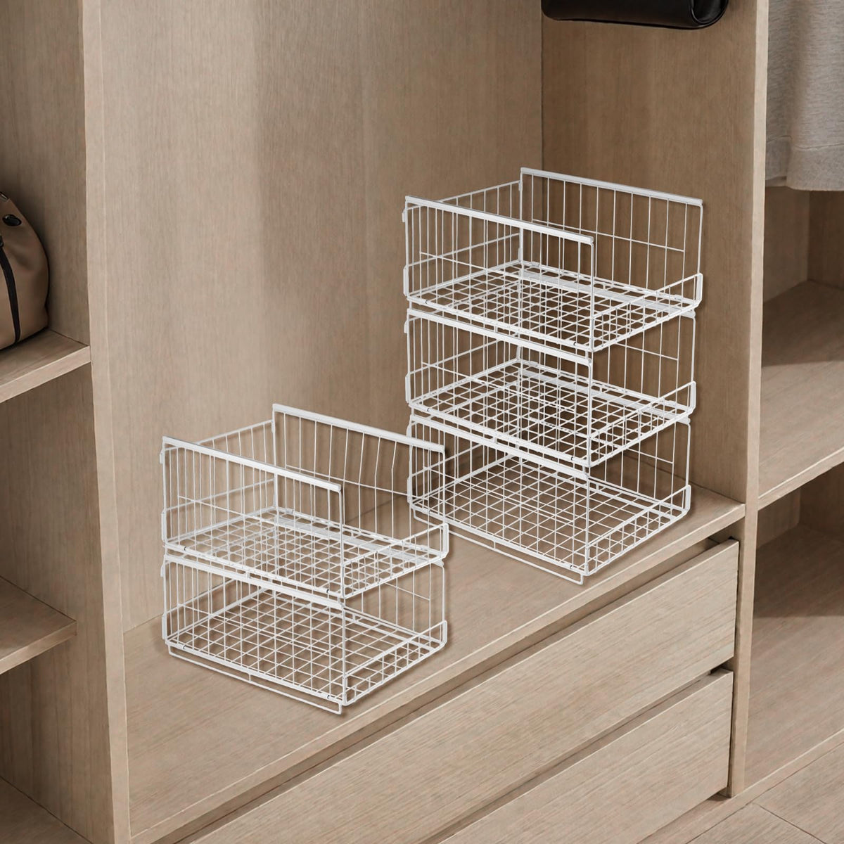 3er Set Schubladenbox Organizer – Stapelbare Aufbewahrungsbox mit Schubladen-Design aus Metall, Schrank Organizer für Kleiderschrank, Regal & Garderobe, Aufbewahrungsbox