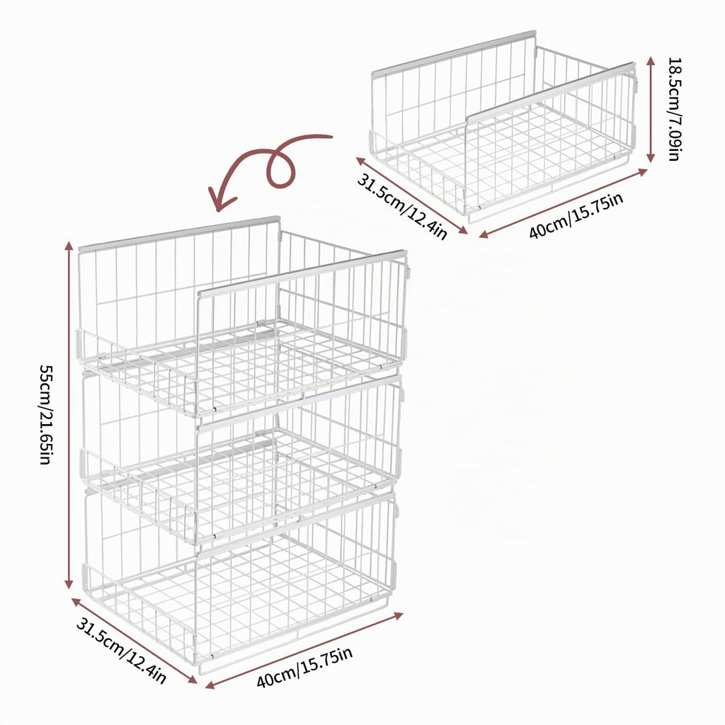3er Set Schubladenbox Organizer – Stapelbare Aufbewahrungsbox mit Schubladen-Design aus Metall, Schrank Organizer für Kleiderschrank, Regal & Garderobe, Aufbewahrungsbox
