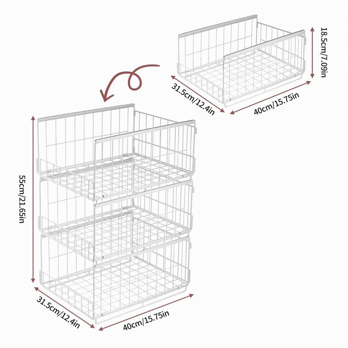 3er Set Schubladenbox Organizer – Stapelbare Aufbewahrungsbox mit Schubladen-Design aus Metall, Schrank Organizer für Kleiderschrank, Regal & Garderobe, Aufbewahrungsbox