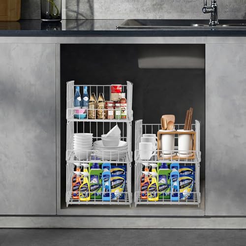 3er Set Schubladenbox Organizer – Stapelbare Aufbewahrungsbox mit Schubladen-Design aus Metall, Schrank Organizer für Kleiderschrank, Regal & Garderobe, Aufbewahrungsbox