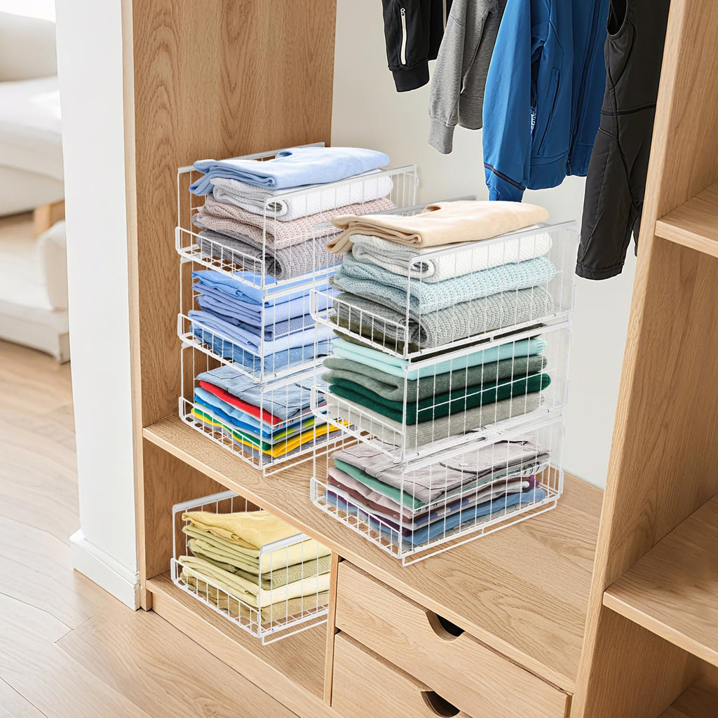 3er Set Schubladenbox Organizer – Stapelbare Aufbewahrungsbox mit Schubladen-Design aus Metall, Schrank Organizer für Kleiderschrank, Regal & Garderobe, Aufbewahrungsbox