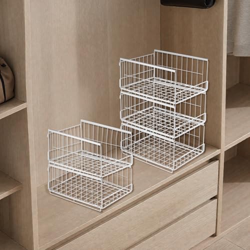 3er Set Schubladenbox Organizer – Stapelbare Aufbewahrungsbox mit Schubladen-Design aus Metall, Schrank Organizer für Kleiderschrank, Regal & Garderobe, Aufbewahrungsbox