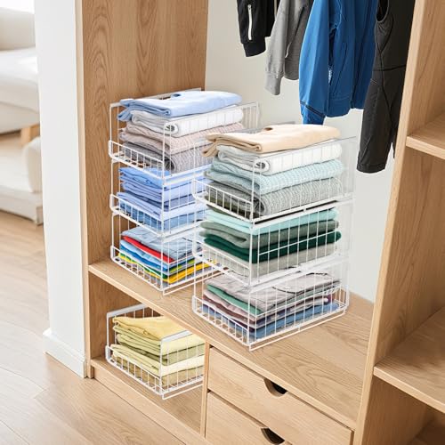 3er Set Schubladenbox Organizer – Stapelbare Aufbewahrungsbox mit Schubladen-Design aus Metall, Schrank Organizer für Kleiderschrank, Regal & Garderobe, Aufbewahrungsbox
