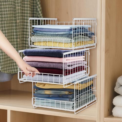 3er Set Schubladenbox Organizer – Stapelbare Aufbewahrungsbox mit Schubladen-Design aus Metall, Schrank Organizer für Kleiderschrank, Regal & Garderobe, Aufbewahrungsbox