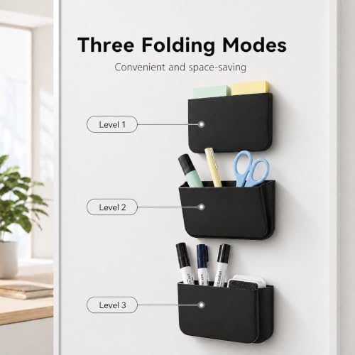 2 Stück Magnetischer Stiftehalter, Faltbarer magnetischer Organizer für Whiteboard-Marker, Marker, Schwämme und kleines Büro-Zubehör – Weiß