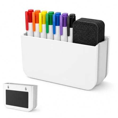 2 Stück Magnetischer Stiftehalter, Faltbarer magnetischer Organizer für Whiteboard-Marker, Marker, Schwämme und kleines Büro-Zubehör – Weiß