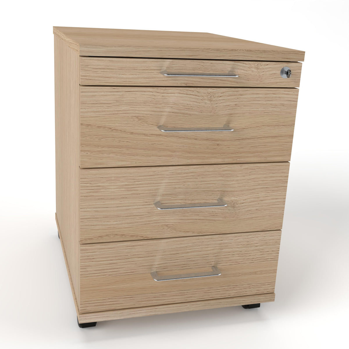 Rollcontainer CADI 43×58×59 cm – abschließbarer Bürocontainer in Eiche mit Orga- & 3 Universal-Schubladen, Metall-Bügelgriff