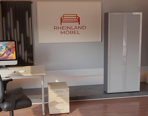 Rollcontainer CADI 43×58×59 cm – abschließbarer Bürocontainer in Eiche mit Orga- & 3 Universal-Schubladen, Metall-Bügelgriff