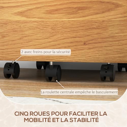 HOMCOM Mobiler Aktenschrank auf Rollen, 2 Schubladen, Weiß/Naturholz
