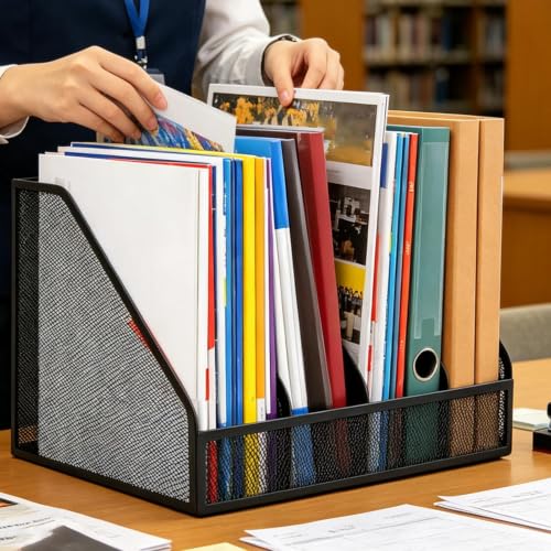 Aktenhalter aus Metall mit 4 Fächern, Schreibtisch-Ordner-Organizer