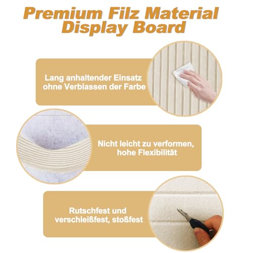 Große Filz Pinnwand Selbstklebend 80x40cm - Dekorative Pinnwand aus Filz mit 35 Reißzwecke, 0,9cm Dick, Moderne Pinnwand Ohne Bohren eignen sich für Büros, Schulen, Kinderzimmer, Helles Kamel