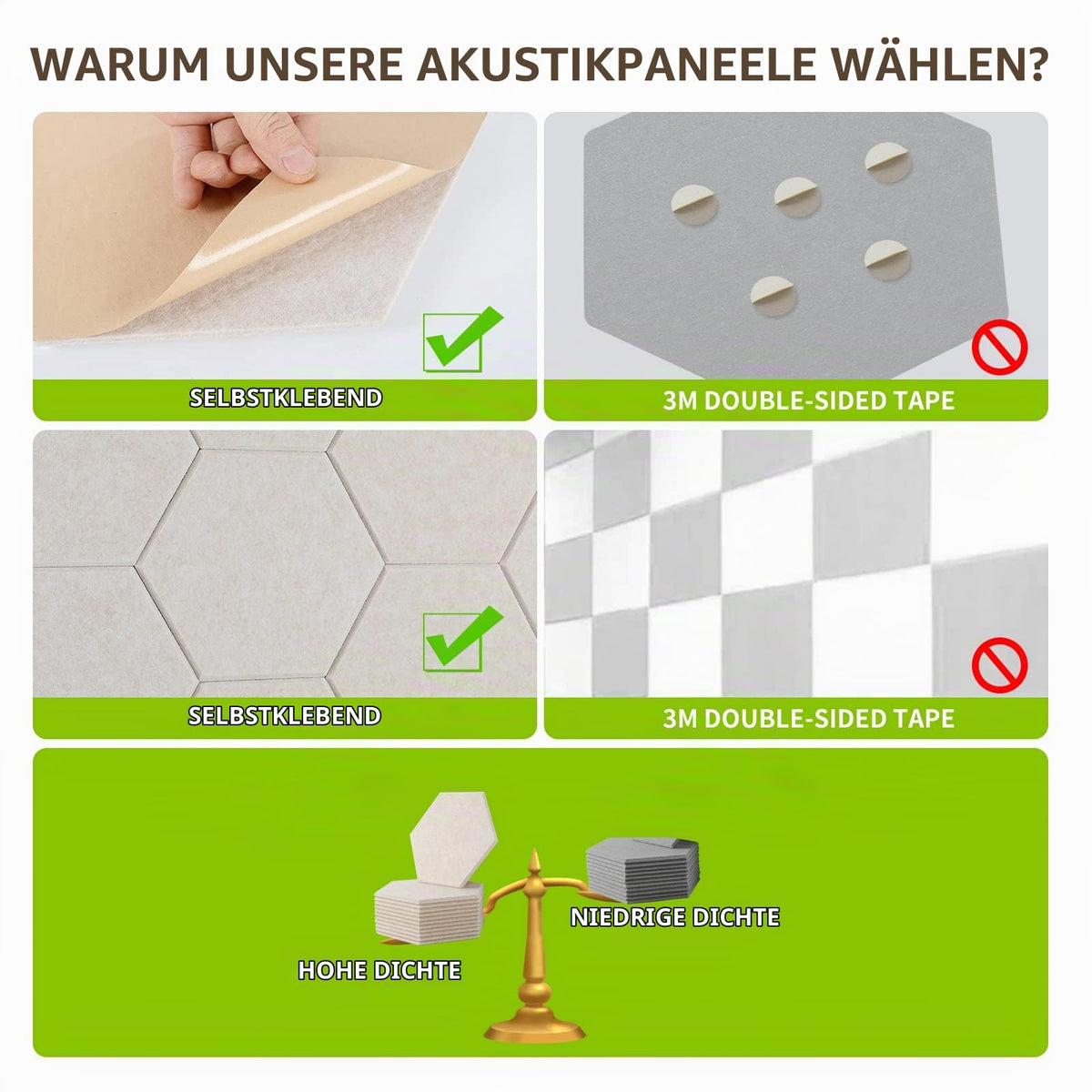 Hexagon Akustikpaneele Selbstklebend, Acoustic Panel, 12 Stück
