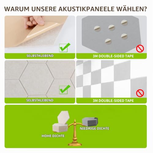 Hexagon Akustikpaneele Selbstklebend, Acoustic Panel, 12 Stück