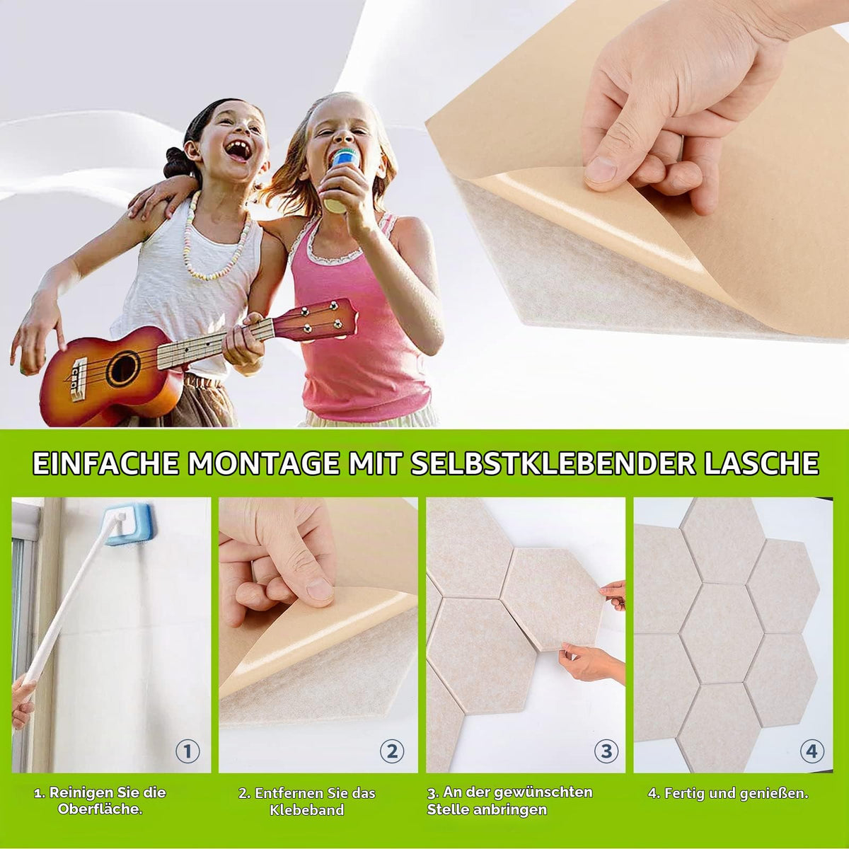Hexagon Akustikpaneele Selbstklebend, Acoustic Panel, 12 Stück