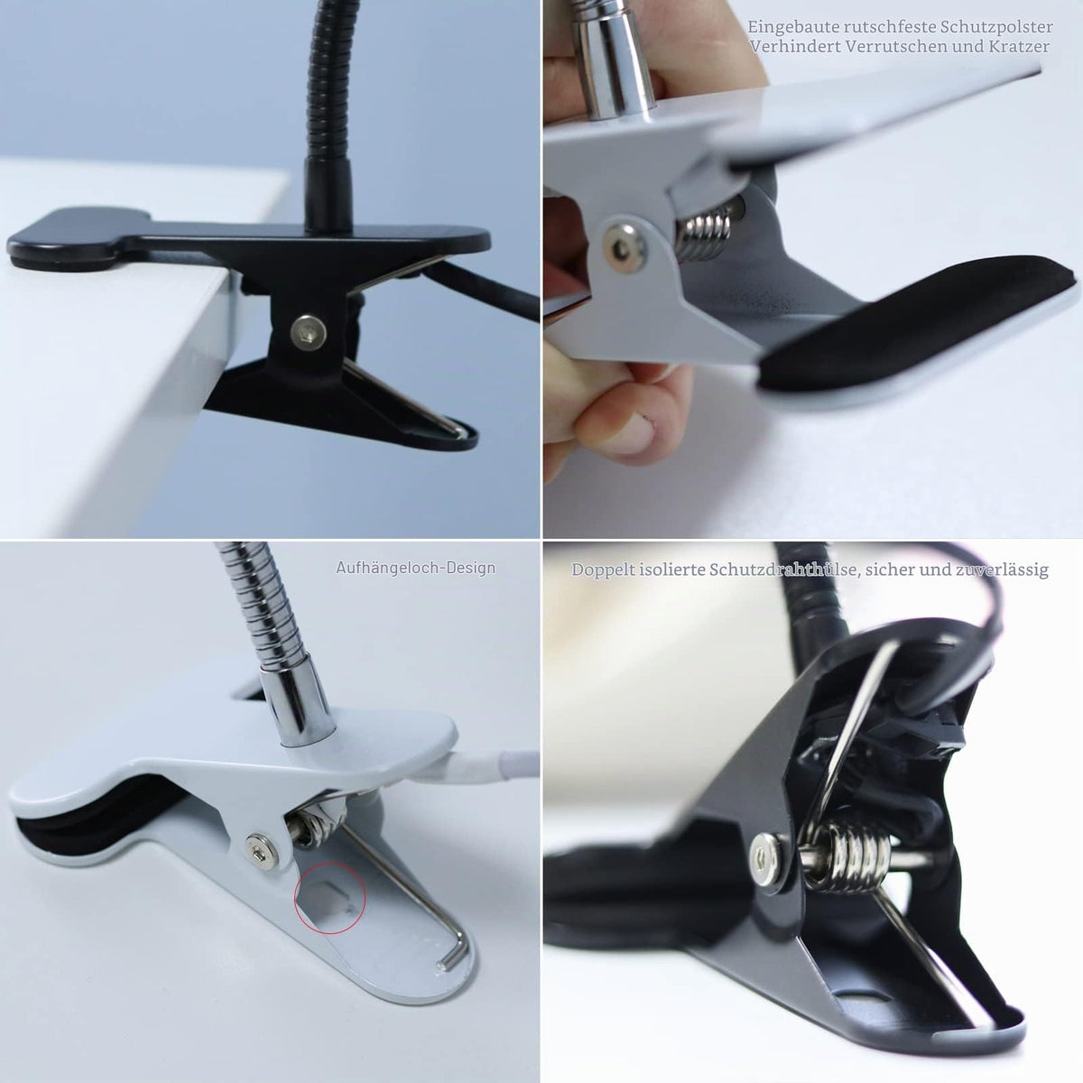 Klemmleuchte E27 Lampenfassung Metall Klemmlampe 360° Einstellbar Flexiblem Schwanenhals Schreibtischlampe mit Schalter und Stecker für Reptilien Pflanze Beleuchtung Schwarz (Keine Glühbirne)