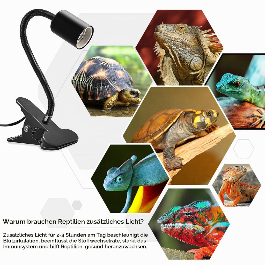 Klemmleuchte E27 Lampenfassung Metall Klemmlampe 360° Einstellbar Flexiblem Schwanenhals Schreibtischlampe mit Schalter und Stecker für Reptilien Pflanze Beleuchtung Schwarz (Keine Glühbirne)