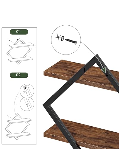CHOEZON Wandregal, 2er-Set, Schweberegal, 2-stöckige Hängeregale, für Wohnzimmer, Schlafzimmer, Küche, Büro, Rustikales Braun und Schwarz DTBJ01P2BF