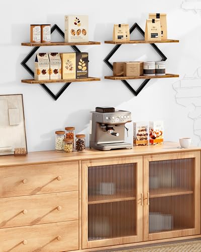 CHOEZON Wandregal, 2er-Set, Schweberegal, 2-stöckige Hängeregale, für Wohnzimmer, Schlafzimmer, Küche, Büro, Rustikales Braun und Schwarz DTBJ01P2BF