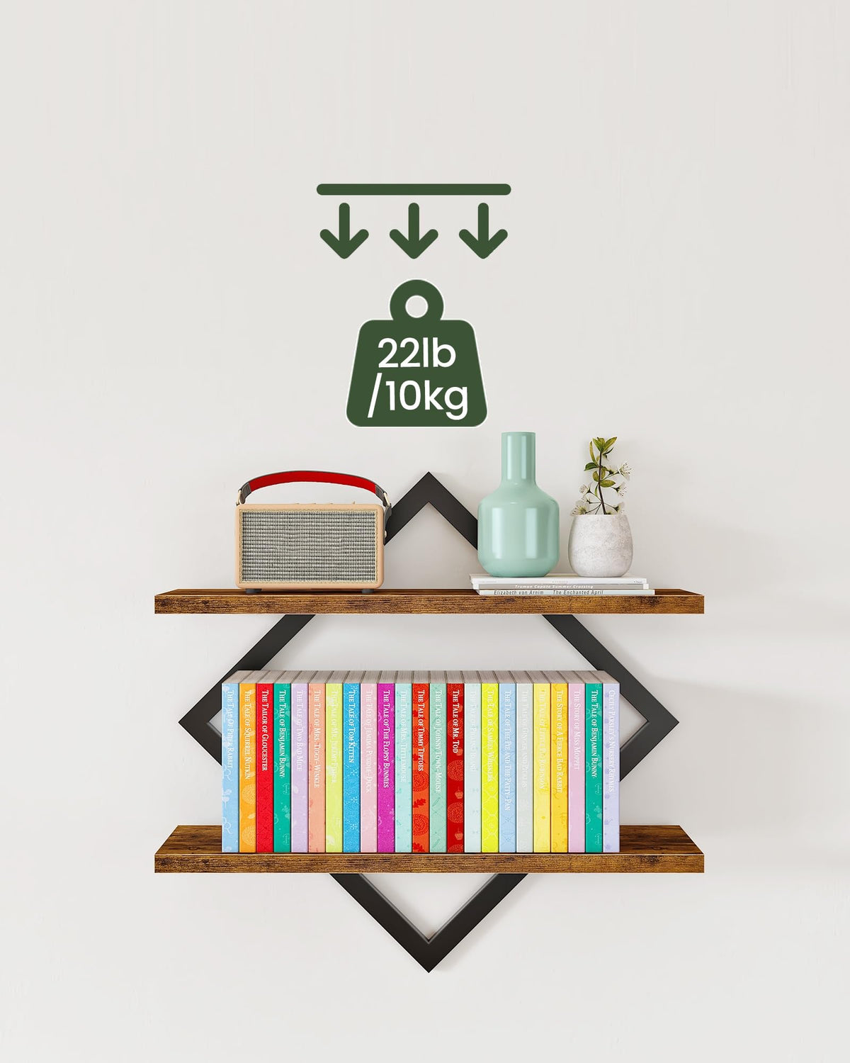 CHOEZON Wandregal, 2er-Set, Schweberegal, 2-stöckige Hängeregale, für Wohnzimmer, Schlafzimmer, Küche, Büro, Rustikales Braun und Schwarz DTBJ01P2BF