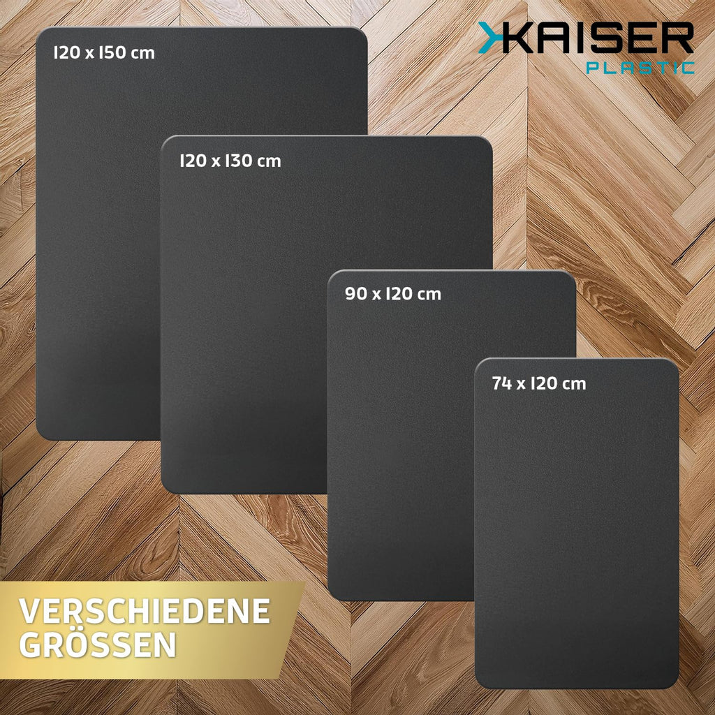 Kaiser Bodenschutzmatte schwarz 90x120 cm - Schreibtischunterlage schwarz - Schreibtischstuhl Unterlage -Schreibtischstuhlunterlage rutschfest - Schutzmatte Bürostuhl - Stuhlunterlage