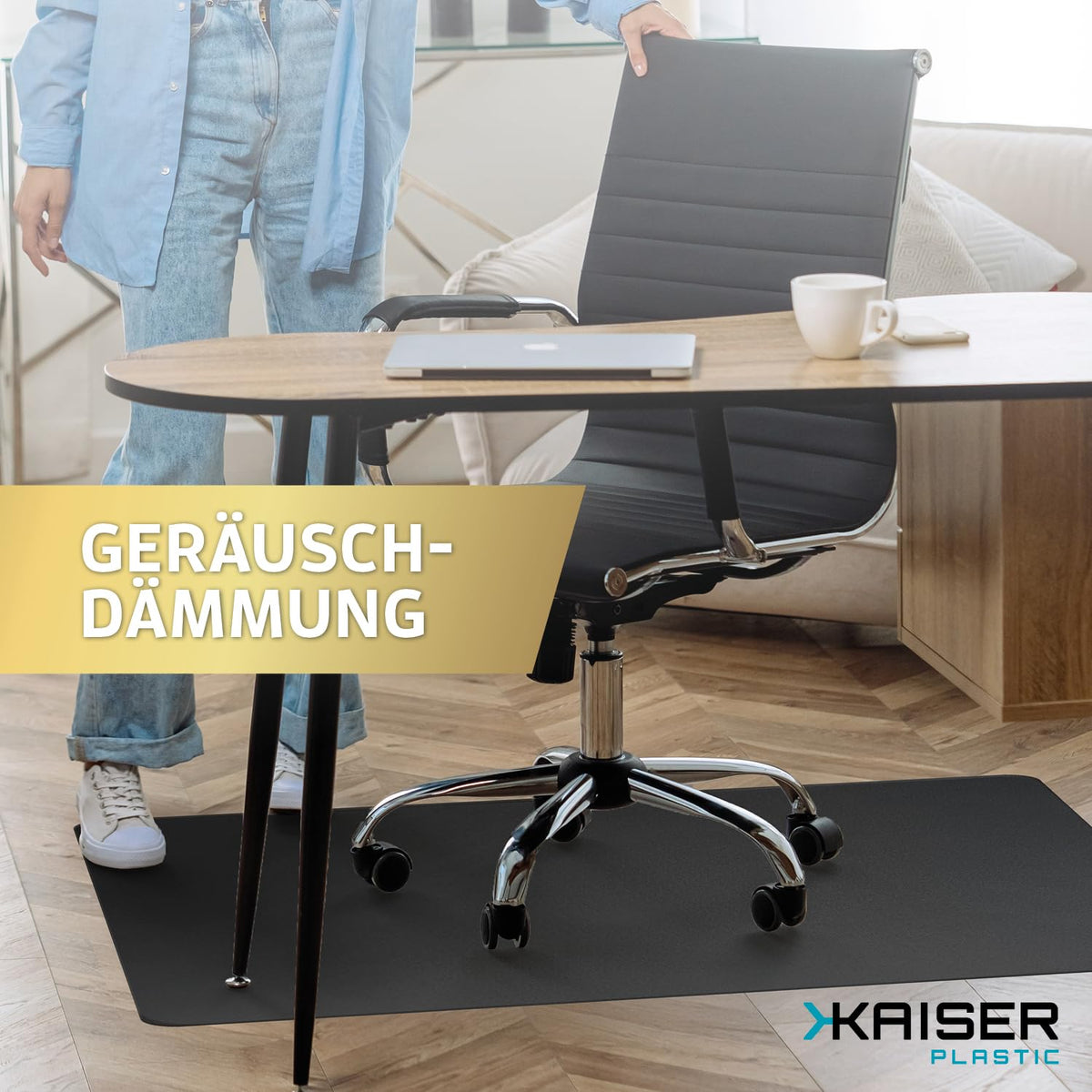 Kaiser Bodenschutzmatte schwarz 90x120 cm - Schreibtischunterlage schwarz - Schreibtischstuhl Unterlage -Schreibtischstuhlunterlage rutschfest - Schutzmatte Bürostuhl - Stuhlunterlage