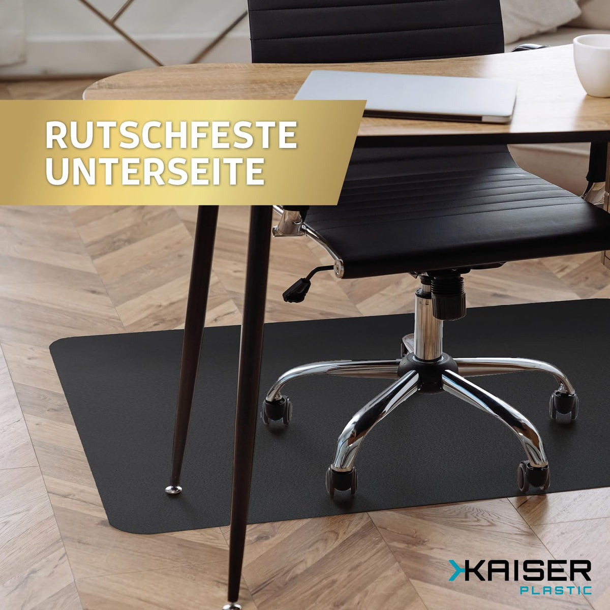 Kaiser Bodenschutzmatte schwarz 90x120 cm - Schreibtischunterlage schwarz - Schreibtischstuhl Unterlage -Schreibtischstuhlunterlage rutschfest - Schutzmatte Bürostuhl - Stuhlunterlage