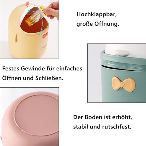 DYOUen Tisch Mülleimer mit Deckel Mini Mülleimer Netter Cartoon Mülleimer für Arbeitstische, Büros, Zuhause (grün)