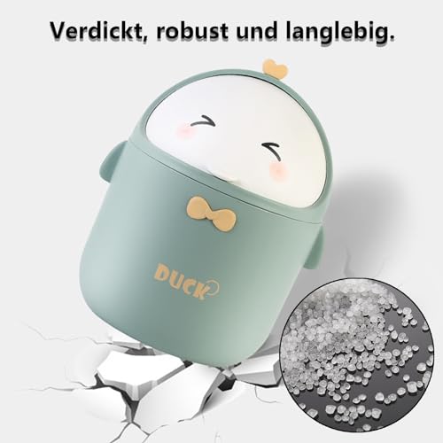 DYOUen Tisch Mülleimer mit Deckel Mini Mülleimer Netter Cartoon Mülleimer für Arbeitstische, Büros, Zuhause (grün)