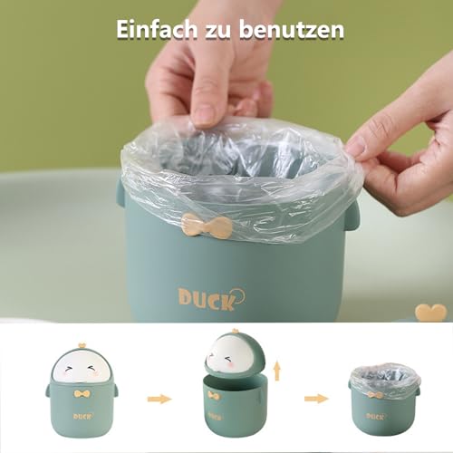 DYOUen Tisch Mülleimer mit Deckel Mini Mülleimer Netter Cartoon Mülleimer für Arbeitstische, Büros, Zuhause (grün)
