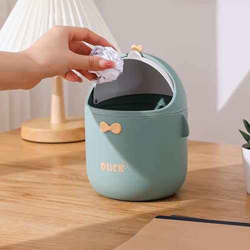 DYOUen Tisch Mülleimer mit Deckel Mini Mülleimer Netter Cartoon Mülleimer für Arbeitstische, Büros, Zuhause (grün)